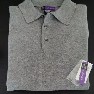 NWT - Saks Fifth Avenue Heather Gray Polo Cashmere Sweater
